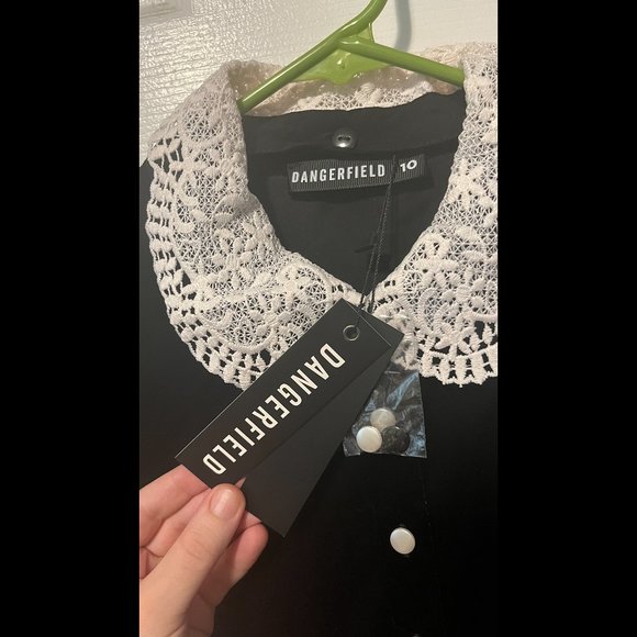 A Precious Past Modcloth Dangerfield black velvet lace button blouse NWT - Picture 5 of 7